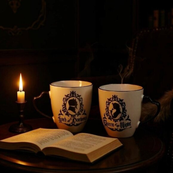 Alchemy Gothic ✦ Queen & Lord Mug Set ✦ Bone China w/ Coasters Gothic Royalty - Picture 5 of 10